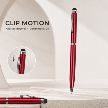 Clip Motion Tükenmez Kalem, Metalik Kırmızı