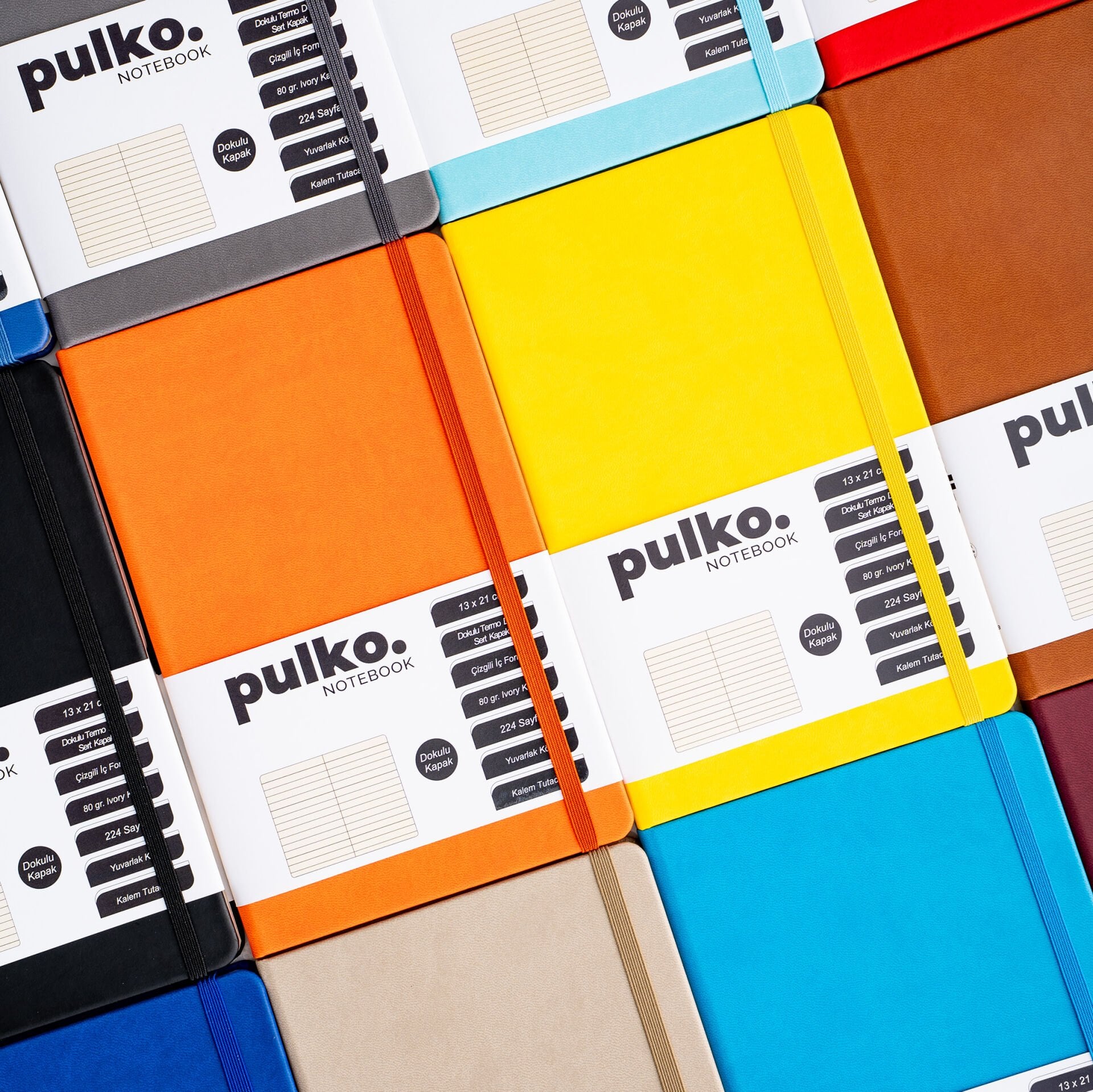 PULKO Notizbuch Klassik 224 Seiten Thermo Kunstleder Einband kariertes Notizheft 13 X 21 cm, 018,