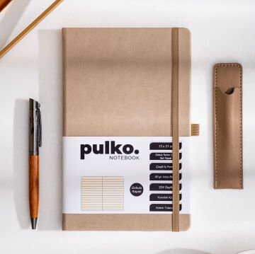 PULKO Notebook Klasik 224 Sayfa Termo Suni Deri Kapak Çizgili Not Defteri 13 X 21 cm, 018, Bej