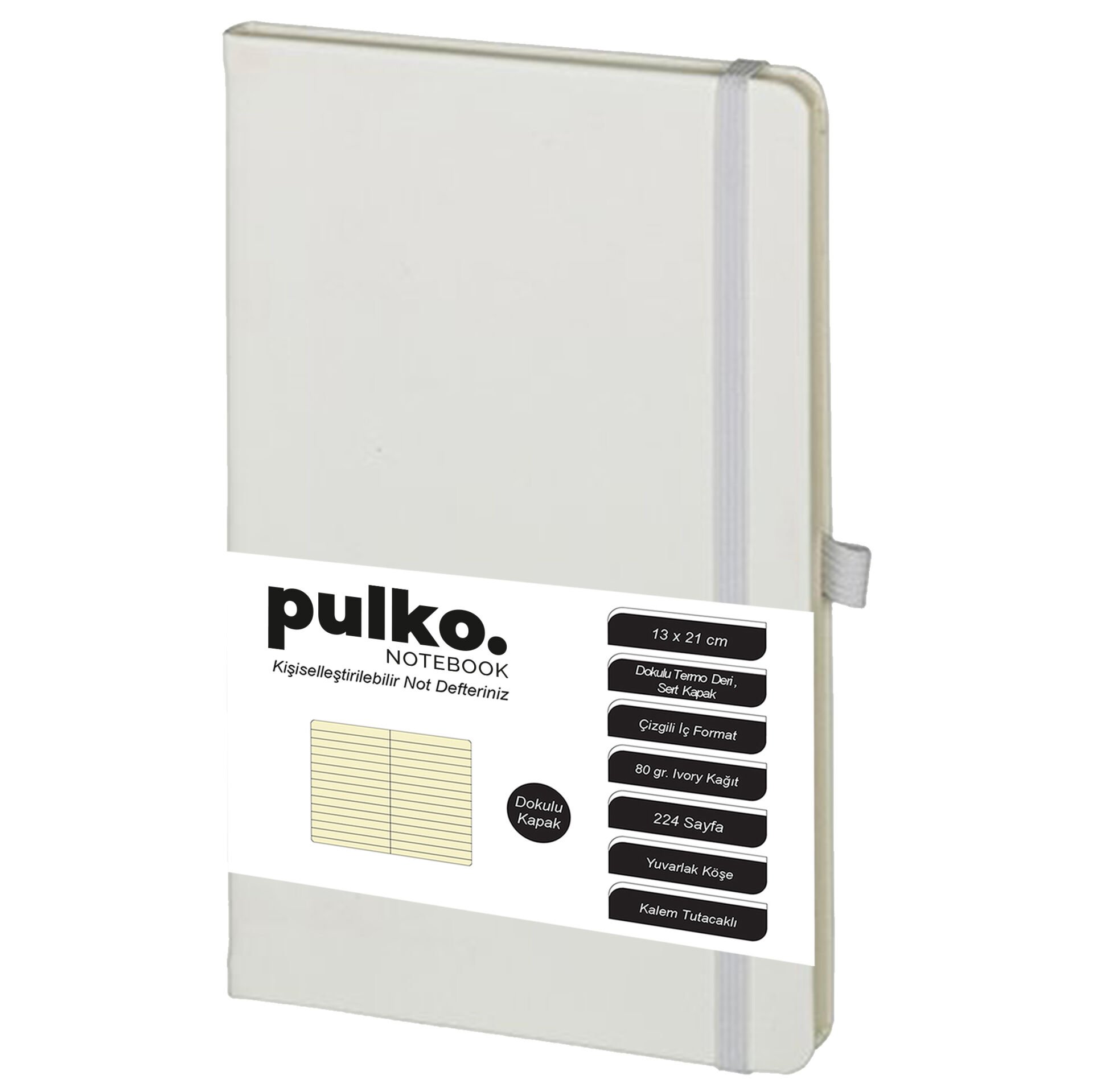PULKO Notebook Klasik 224 Sayfa Termo Suni Deri Kapak Çizgili Not Defteri 13 X 21 cm, 018, Beyaz