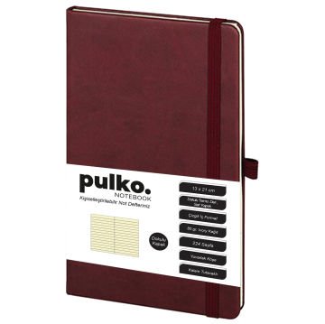 PULKO Notebook Klasik 224 Sayfa Termo Suni Deri Kapak Çizgili Not Defteri 13 X 21 cm, 018, Bordo