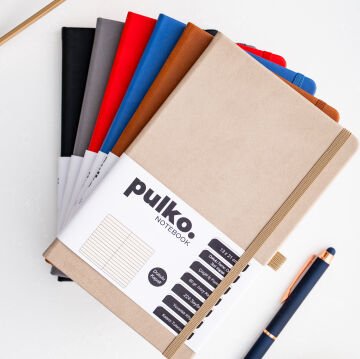 PULKO Notebook Klasik 224 Sayfa Termo Suni Deri Kapak Çizgili Not Defteri 13 X 21 cm, 018, Gri