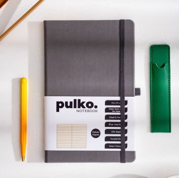 PULKO Notebook Klasik 224 Sayfa Termo Suni Deri Kapak Çizgili Not Defteri 13 X 21 cm, 018, Gri