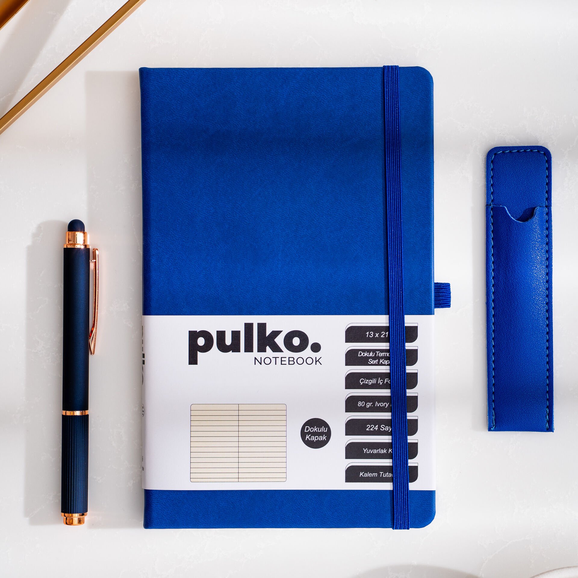 PULKO Notebook Klasik 224 Sayfa Termo Suni Deri Kapak Çizgili Not Defteri 13 X 21 cm, 018, Lacivert