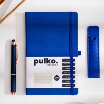PULKO Notebook Klasik 224 Sayfa Termo Suni Deri Kapak Çizgili Not Defteri 13 X 21 cm, 018, Lacivert