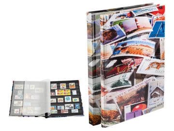 Leuchtturm Pul Defteri Stamp S, A4, Siyah Zemin, Pul Motifli Kapak,