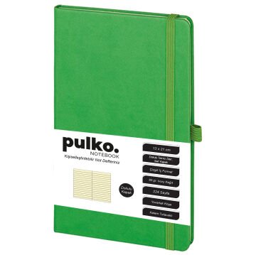 PULKO Notebook Klasik 224 Sayfa Termo Suni Deri Kapak Çizgili Not Defteri 13 X 21 cm, 018, Lime Yeşil