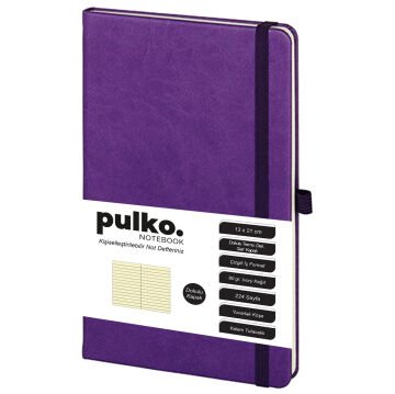 PULKO Notebook Klasik 224 Sayfa Termo Suni Deri Kapak Çizgili Not Defteri 13 X 21 cm, 018, Mor