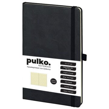 PULKO Notebook Klasik 224 Sayfa Termo Suni Deri Kapak Çizgili Not Defteri 13 X 21 cm, 018, Siyah