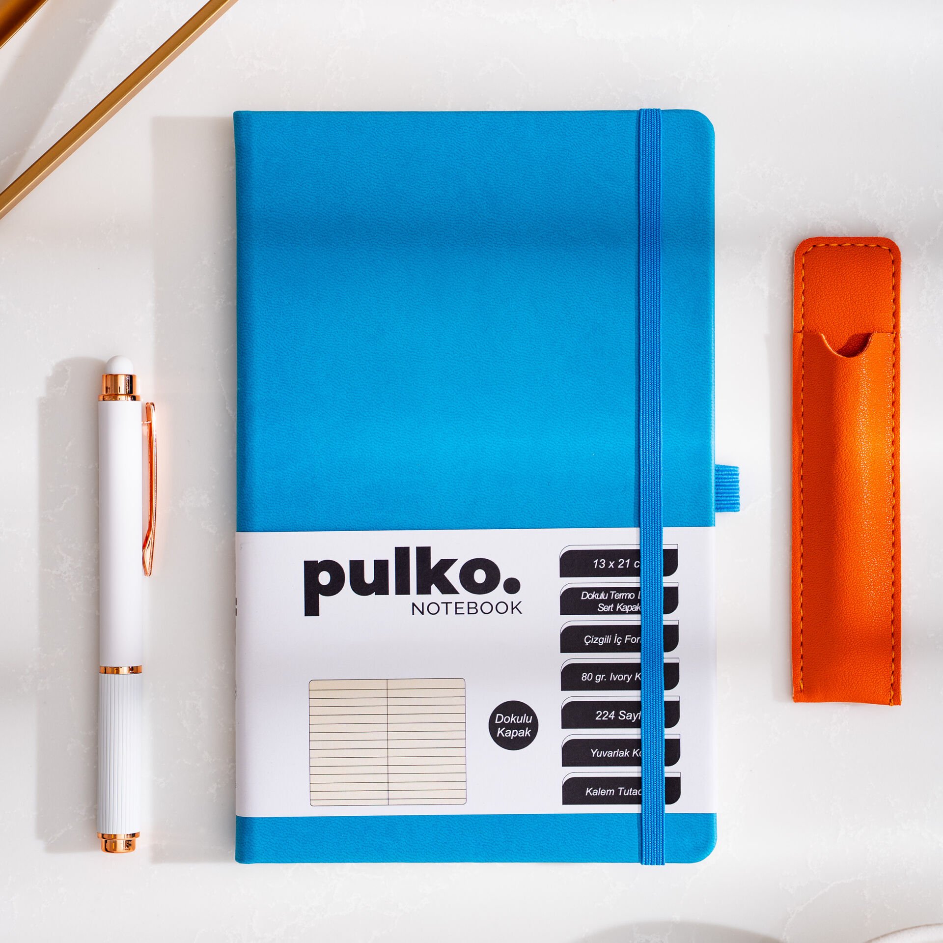 PULKO Notebook Klasik 224 Sayfa Termo Suni Deri Kapak Çizgili Not Defteri 13 X 21 cm, 018, Turkuaz