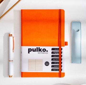 PULKO Notebook Klasik 224 Sayfa Termo Suni Deri Kapak Çizgili Not Defteri 13 X 21 cm, 018, Turuncu