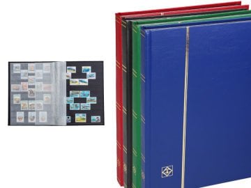PULKO Kit de démarrage de philatélie (carnet de timbres Leuchtturm BASIC W16, 100 variétés de timbres, pince à timbres et loupe),
