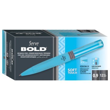 SERVE Bold Mekanik Kurşun Kalem 0.9 mm, Mavi - 12'li Kutu