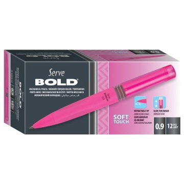 SERVE Bold Mekanik Kurşun Kalem 0.9 mm, Pembe - 12'li Kutu