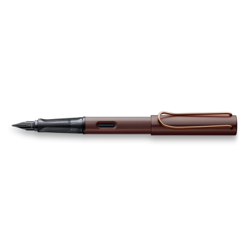 Stylo Lamy Lx, corps en aluminium, clip en métal plaqué marron, capuchon et base de stylo plaqués marron, pointe brillante noire, marron.