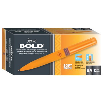 SERVE Bold Mekanik Kurşun Kalem 0.9 mm, Turuncu - 12'li Kutu