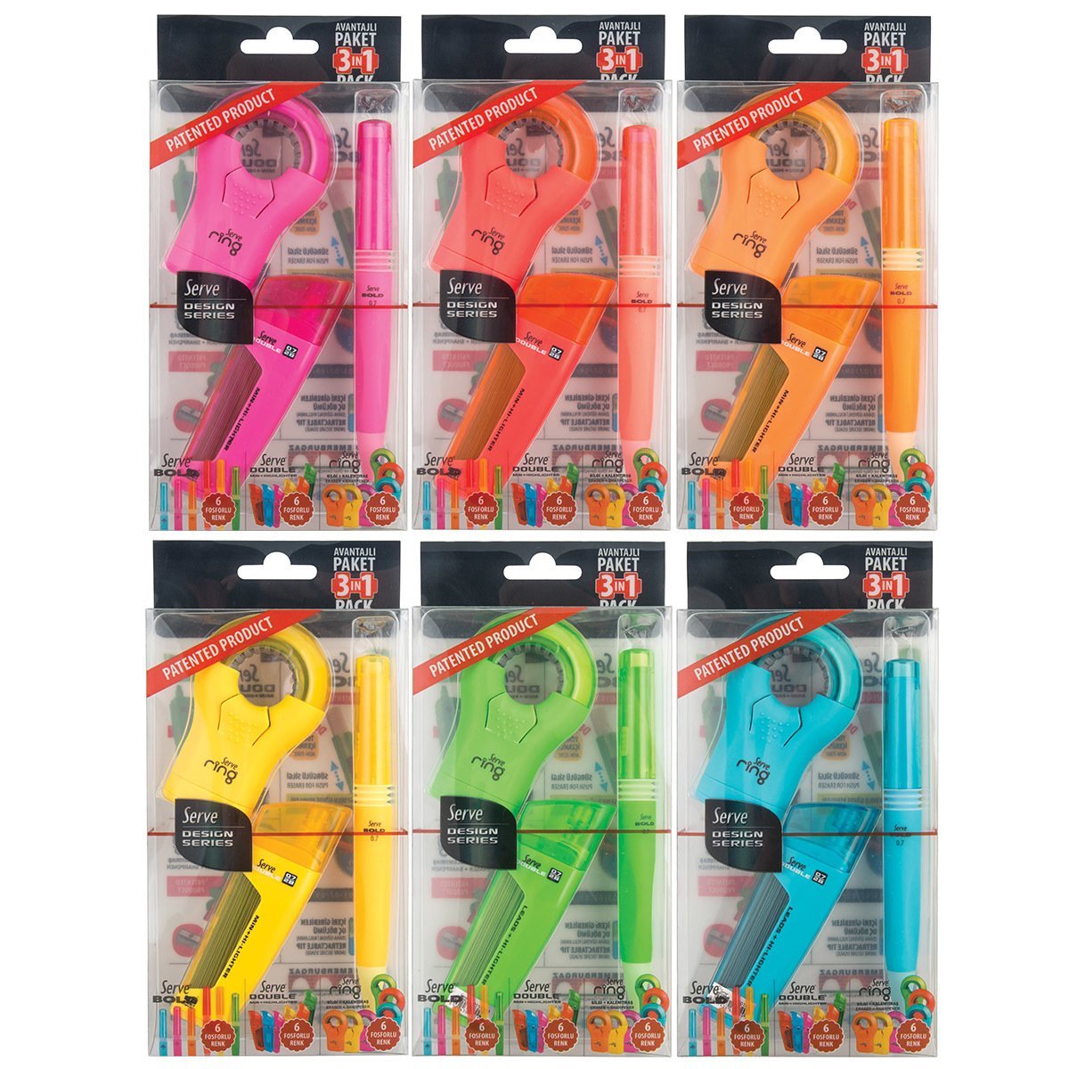 SERVE Bold Mekanik Kurşun Kalem 0.7 mm & Double Mekanik Kurşun Kalem Ucu 0.7 mm & SERVE Ring Kalemtıraş 3'lü Özel Hediye Paketi,