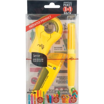 SERVE Bold Mekanik Kurşun Kalem 0.7 mm & Double Mekanik Kurşun Kalem Ucu 0.7 mm & SERVE Ring Kalemtıraş 3'lü Özel Hediye Paketi, Fosforlu Sarı