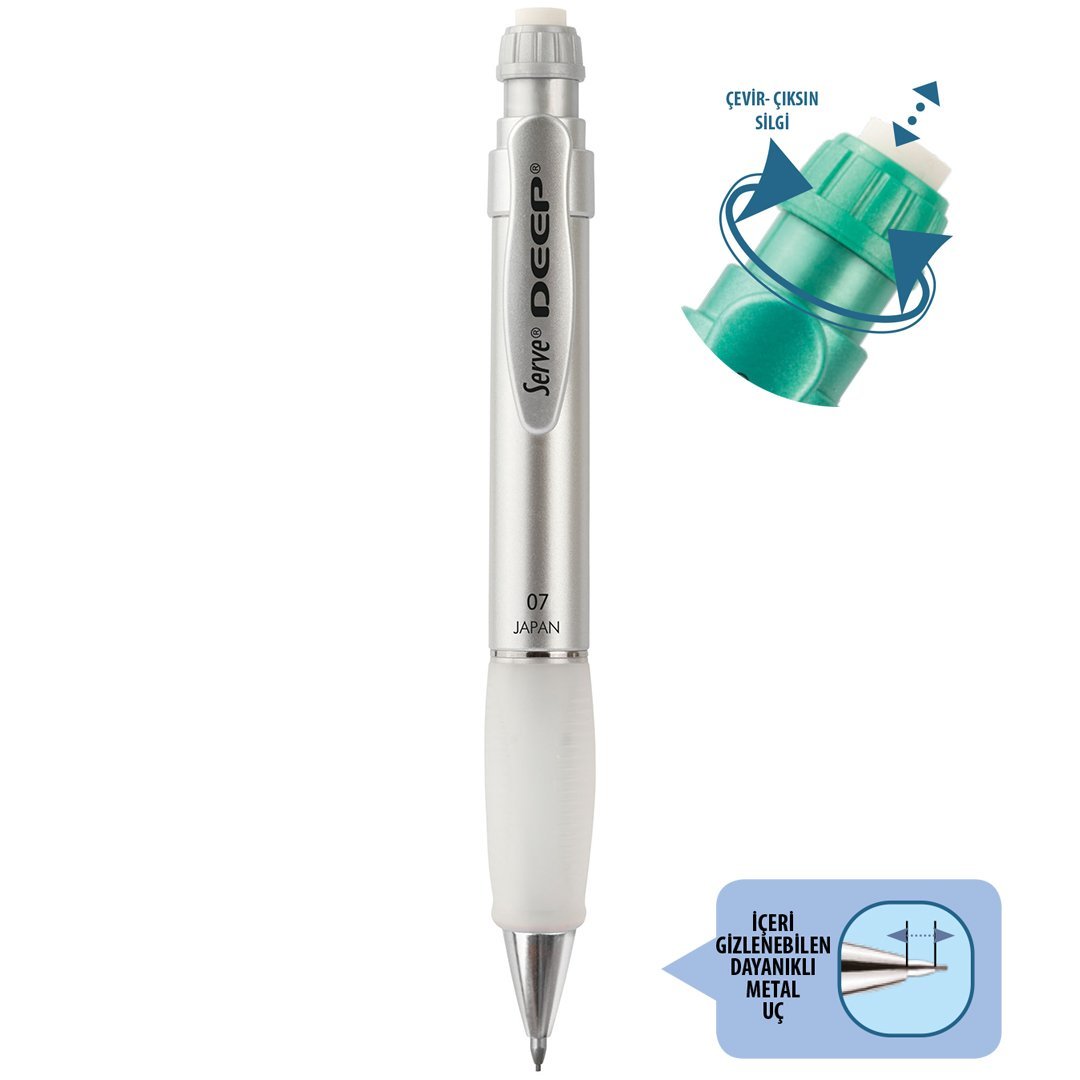 SERVE Deep Mekanik Kurşun Kalem Metalik Seri 0.7 mm (Uçlu Kalem), Metalik Gri