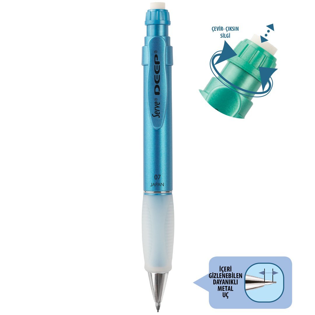 SERVE Deep Mekanik Kurşun Kalem Metalik Seri 0.7 mm (Uçlu Kalem), Metalik Mavi