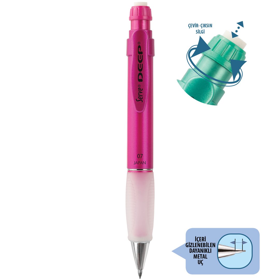 SERVE Deep Mekanik Kurşun Kalem Metalik Seri 0.7 mm (Uçlu Kalem), Metalik Pembe