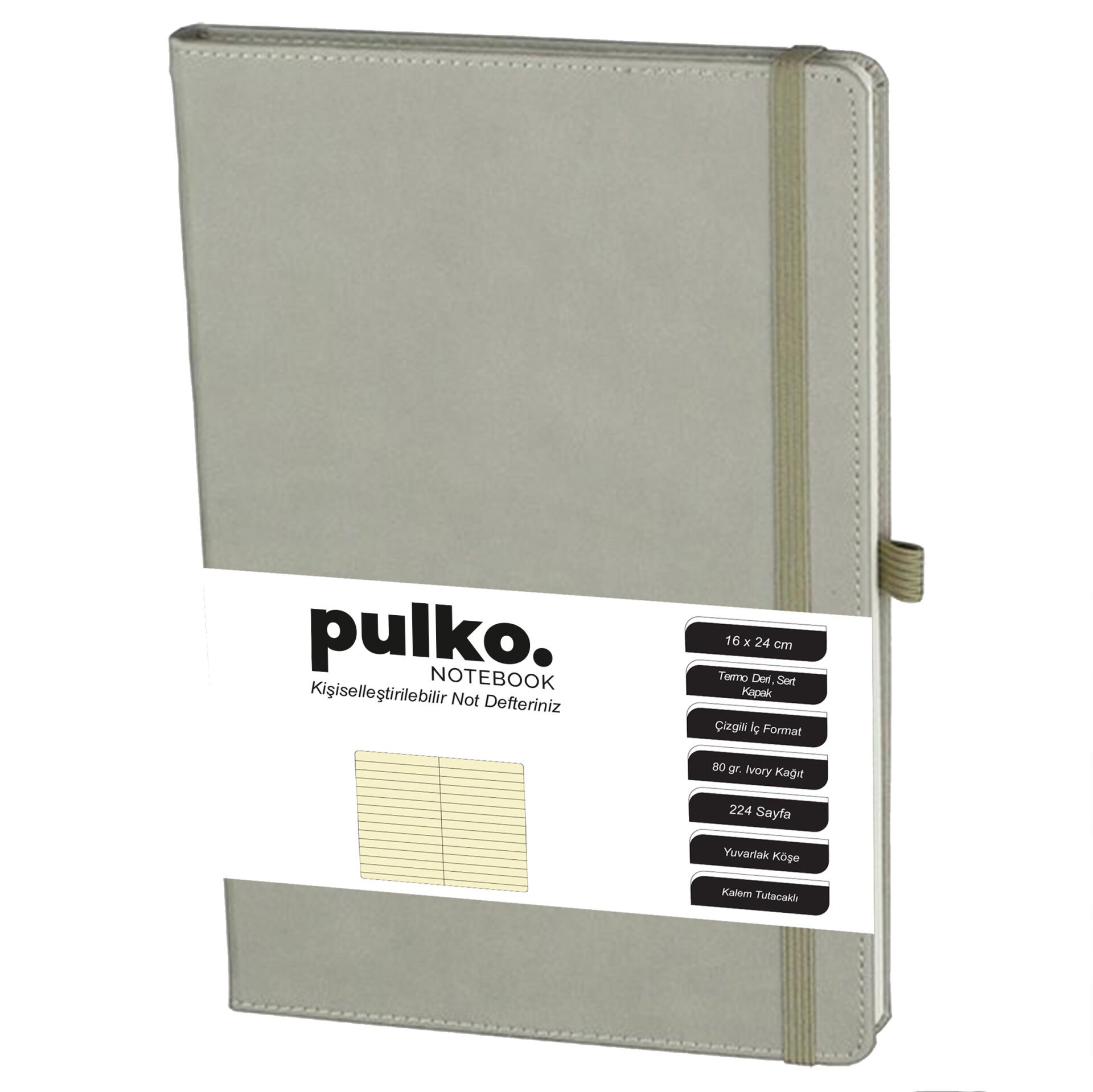 PULKO Notebook Not Defteri, (16X24CM), Termo Deri, 224 Sayfa, Çizgili, 041, Bej