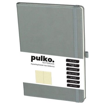 PULKO Notebook Not Defteri, (16X24CM), Termo Deri, 224 Sayfa, Çizgili, 041, Gri