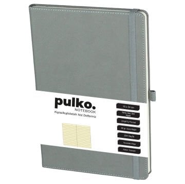 PULKO Notebook Not Defteri, (16X24CM), Termo Deri, 224 Sayfa, Çizgili, 041, Gri