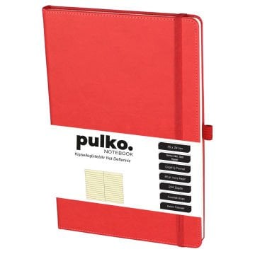 PULKO Notebook Not Defteri, (16X24CM), Termo Deri, 224 Sayfa, Çizgili, 041, Kırmızı