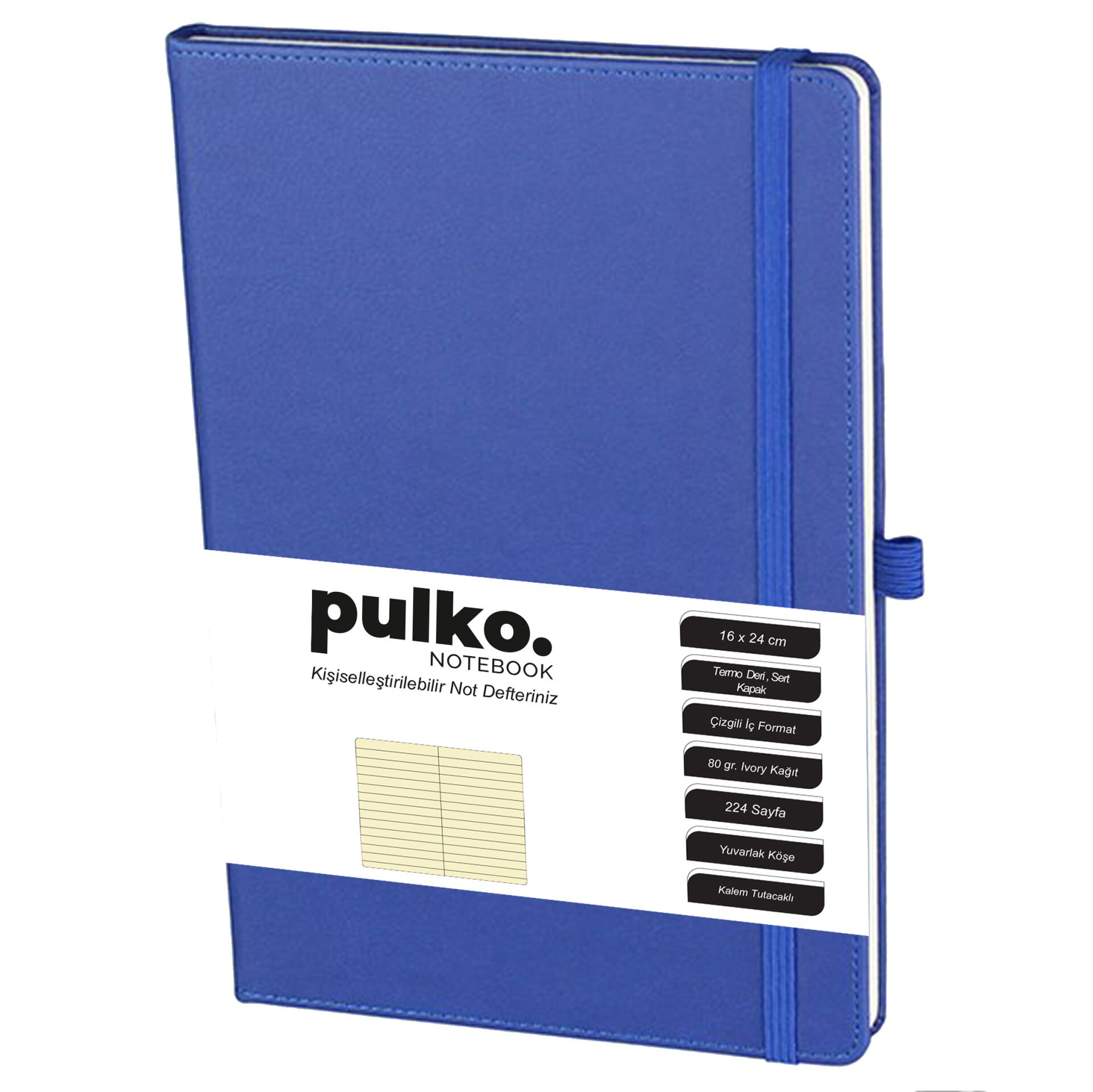 PULKO Notebook Not Defteri, (16X24CM), Termo Deri, 224 Sayfa, Çizgili, 041, Mavi