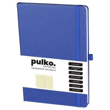 PULKO Notebook Not Defteri, (16X24CM), Termo Deri, 224 Sayfa, Çizgili, 041, Mavi