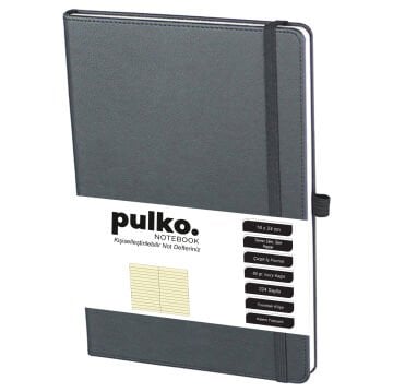 PULKO Notebook Not Defteri, (16X24CM), Termo Deri, 224 Sayfa, Çizgili, 041, Siyah