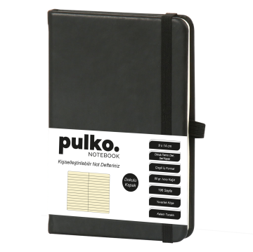 Cahier PULKO, (9x14cm), en cuir thermo, couverture rigide texturée, 196 pages, à lignes, 036, noir