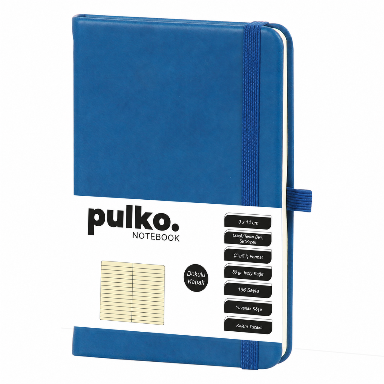 PULKO Notebook Not Defteri, (9x14cm), Termo Deri, Dokulu Sert Kapak, 196 Sayfa, Çizgili, 036, Mavi