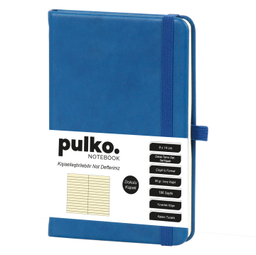 Cahier PULKO, (9x14cm), en cuir thermo, couverture rigide texturée, 196 pages, à lignes, 036, bleu