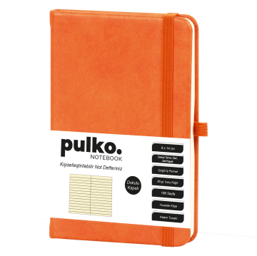 PULKO Notebook Not Defteri, (9x14cm), Termo Deri, Dokulu Sert Kapak, 196 Sayfa, Çizgili, 036, Turuncu