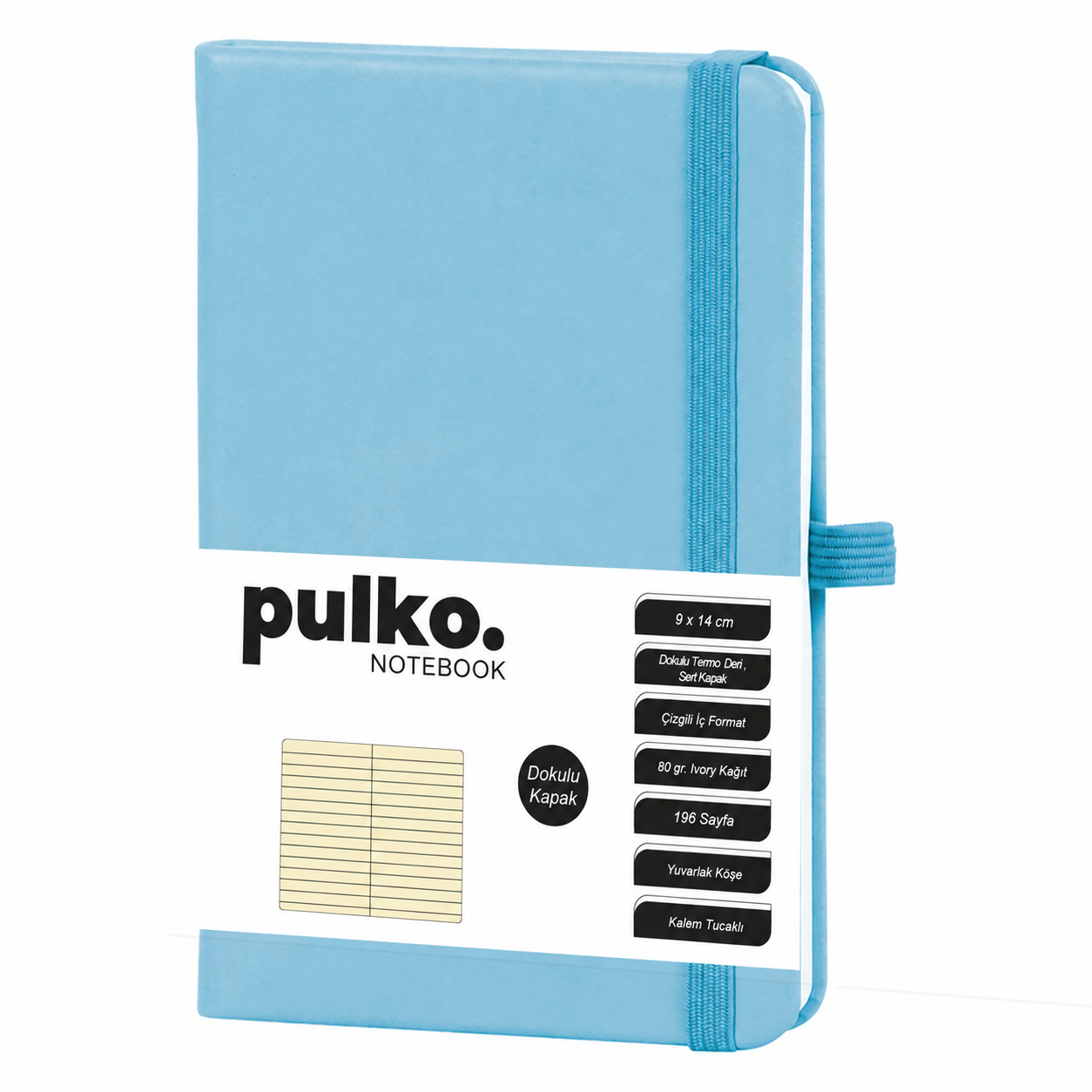 PULKO Notebook Not Defteri, (9x14cm), Termo Deri, Dokulu Sert Kapak, 196 Sayfa, Çizgili, 036, Buz Mavi