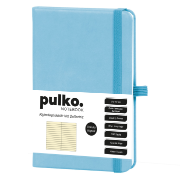 Cahier PULKO, (9x14cm), Cuir Thermique, Couverture Rigide Texturée, 196 Pages, Ligné, 036, Bleu Glacé