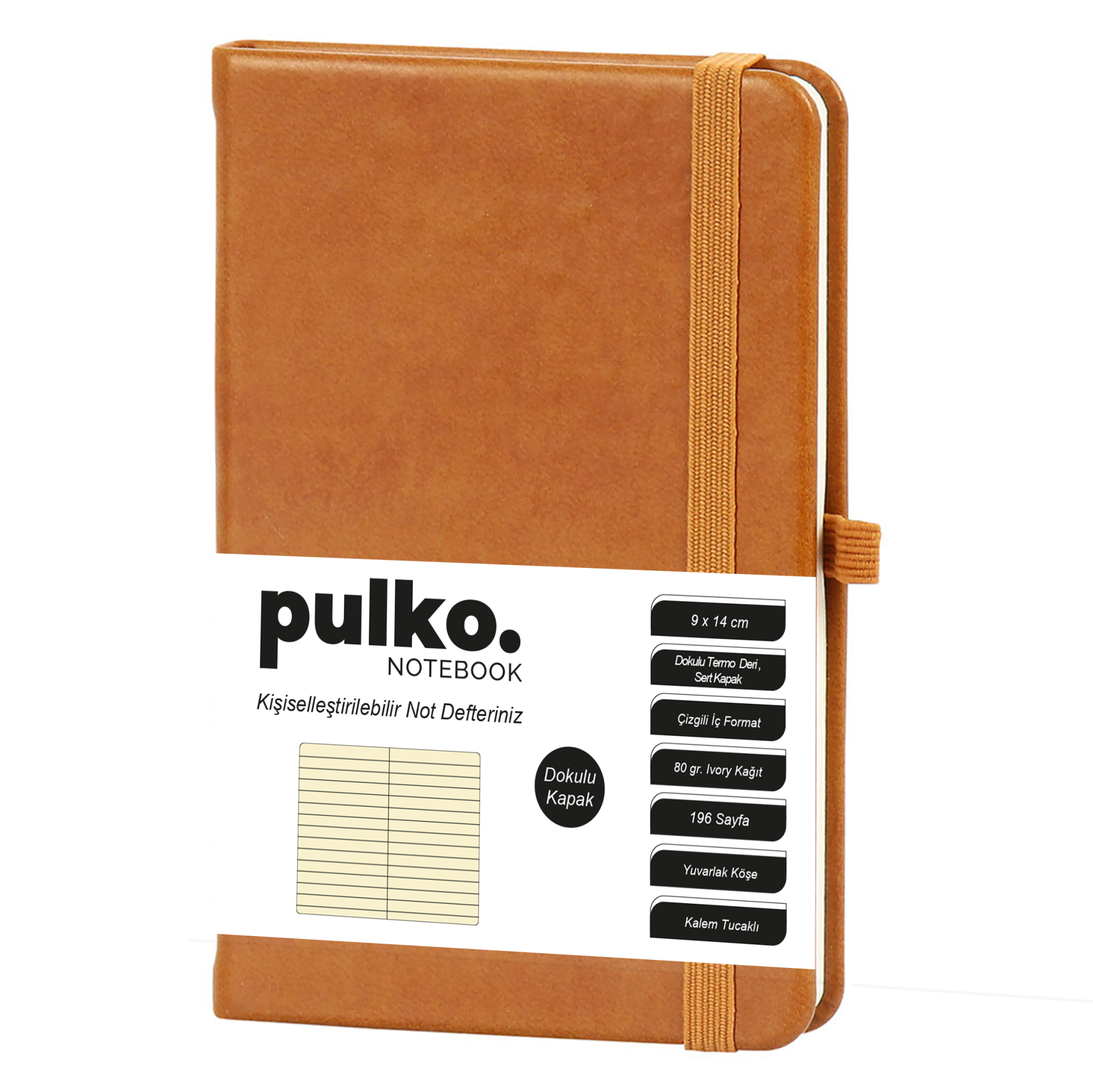 PULKO Notizbuch Notizbuch, (9x14cm), Thermoleder, texturiert, harter Einband, 196 Seiten, kariert, 036, braun