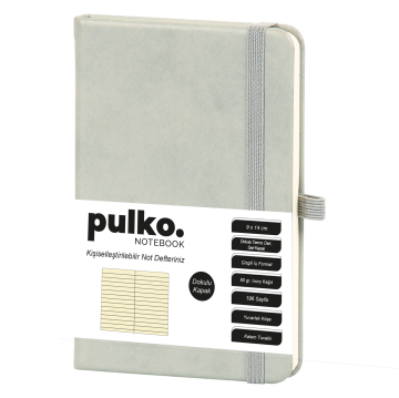Cahier PULKO, (9x14cm), Cuir Thermique, Couverture Rigide Texturée, 196 Pages, Ligné, 036, Gris Clair