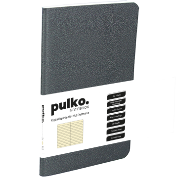 PULKO Notebook Not Defteri, (9x14cm), Terzi Dikiş, Esnek Kapak, 80 Sayfa, Krem Kağıt, Çizgili, 031, Siyah