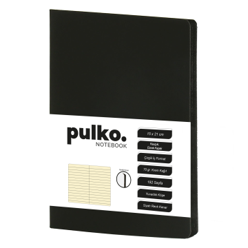 PULKO Notebook Not Defteri, (15x21cm), Kauçuk Esnek Kapak, 192 Sayfa, Krem Kağıt, Çizgili, 017, Siyah