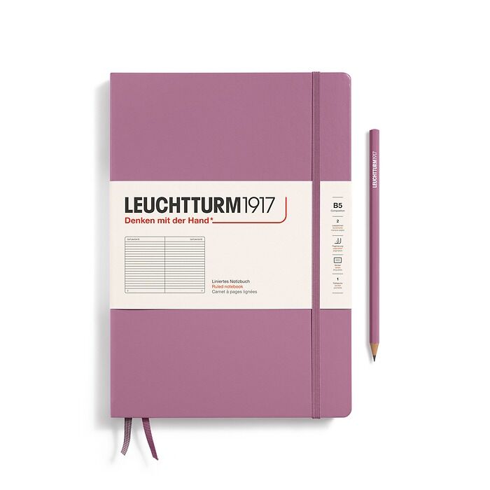Leuchtturm1917 Not Defteri Tablet Boy (B5), Sert Kapak, 219 Numaralandırılmış Sayfa Tozlu Gül - Çizgili