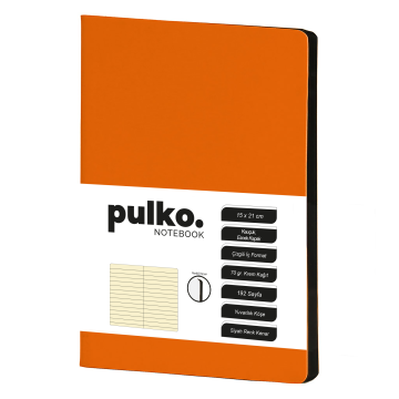 PULKO Notebook Not Defteri, (15x21cm), Kauçuk Esnek Kapak, 192 Sayfa, Krem Kağıt, Çizgili, 017, Turuncu