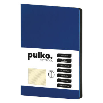 PULKO Notebook Not Defteri, (15x21cm), Kauçuk Esnek Kapak, 192 Sayfa, Krem Kağıt, Çizgili, 017, Lacivert