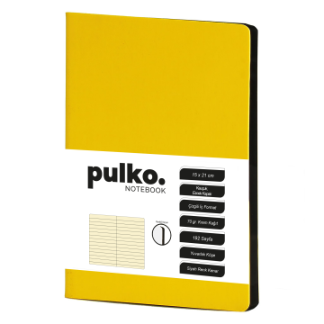 PULKO Notebook Not Defteri, (15x21cm), Kauçuk Esnek Kapak, 192 Sayfa, Krem Kağıt, Çizgili, 017, Limon Sarı
