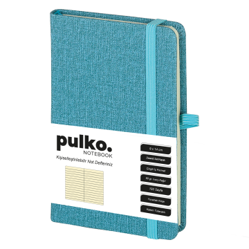 PULKO Notebook Not Defteri, (9x14cm), Desenli Sert Kapak, 192 Sayfa, Çizgili, 035, Turkuaz