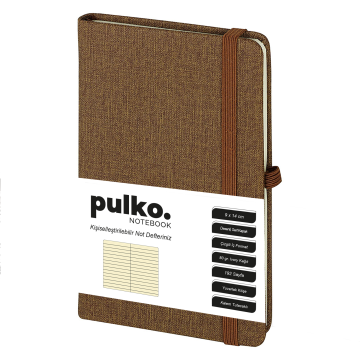 PULKO Notebook Not Defteri, (9x14cm), Desenli Sert Kapak, 192 Sayfa, Çizgili, 035, Taba