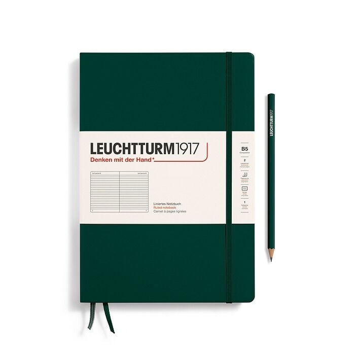 Leuchtturm1917 Not Defteri Tablet Boy (B5), Sert Kapak, 219 Numaralandırılmış Sayfa Orman Yeşili - Çizgili