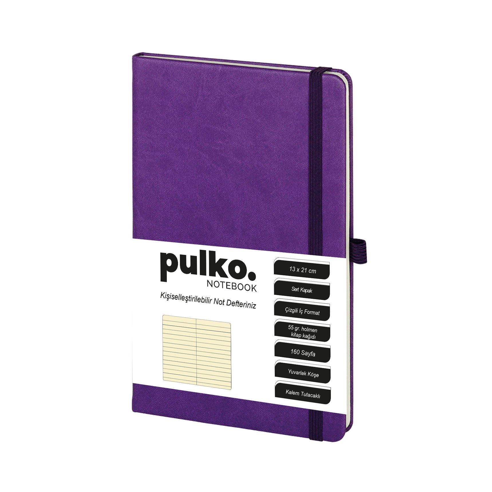 PULKO Notebook Not Defteri, (13x21cm), Termo Deri, Sert Kapak, 160 Sayfa, Krem Kağıt, Çizgili, 011, Mor
